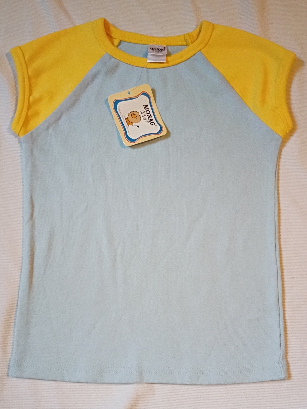 NWT Monag Light Blue and Yellow Raglan Top